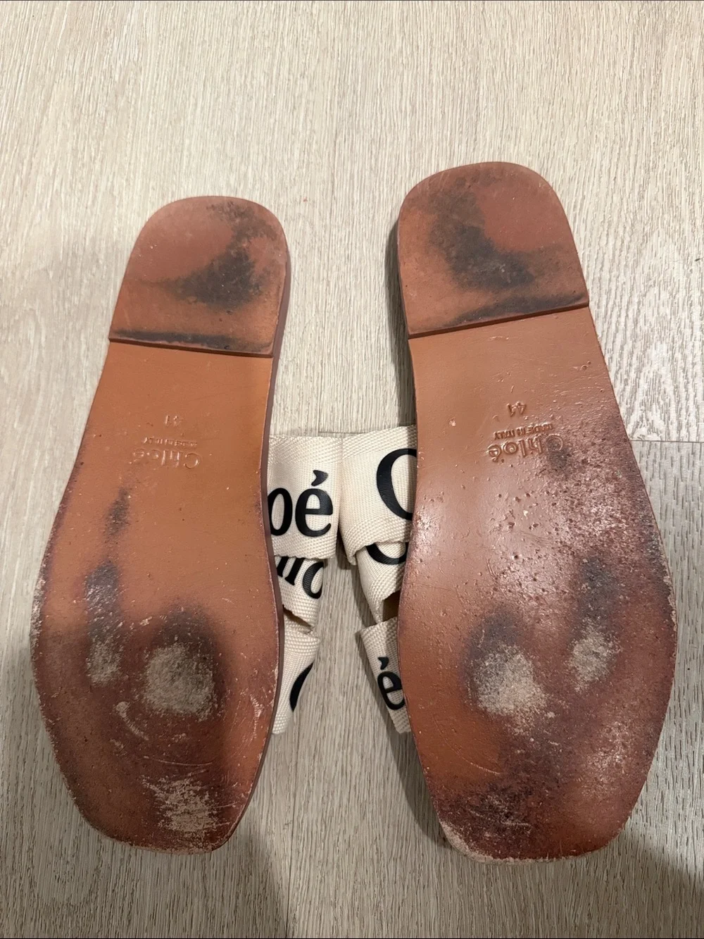 Women's Beige Logo Canvas Slide Sandals